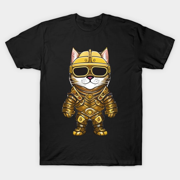 Cute Cartoon Cat Knight in Full Armor for Fantasy Lovers T-Shirt by ImaginativeInkPOD